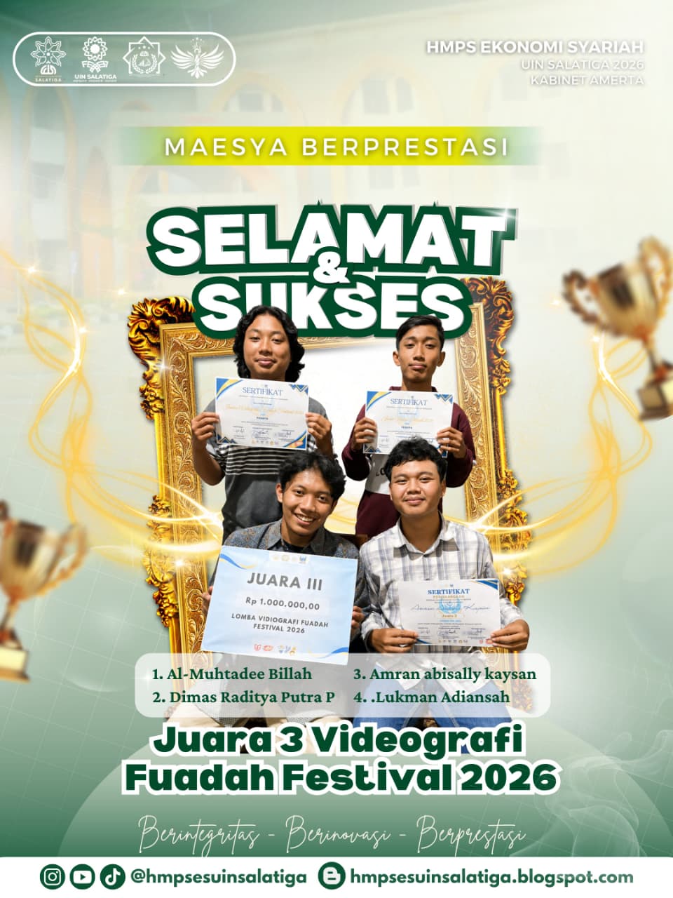 mahasiswa ekonomi syariah meraih juara 3 lomba video FUADAH FEST
