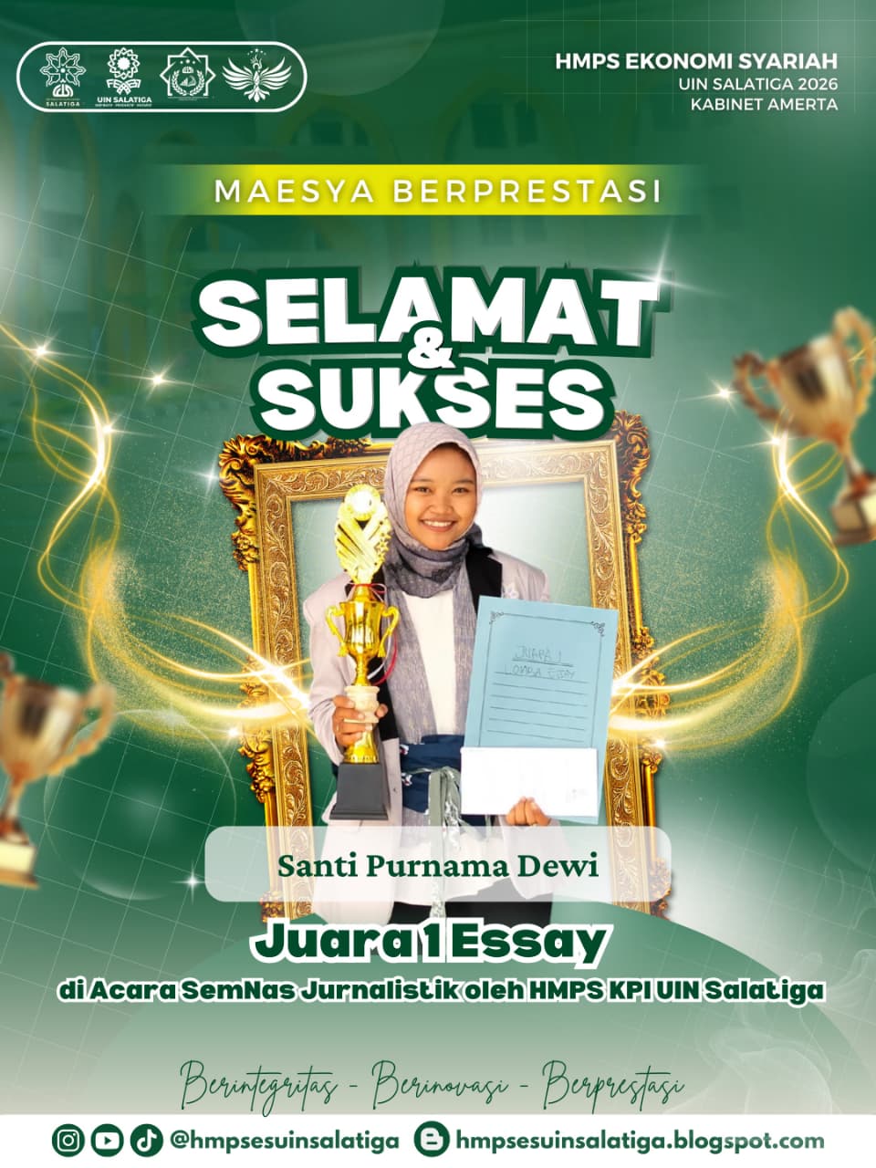 mahasiswa ekonomi syariah meraih juara 1 lomba essay nasional seminar jurnalistik 2026