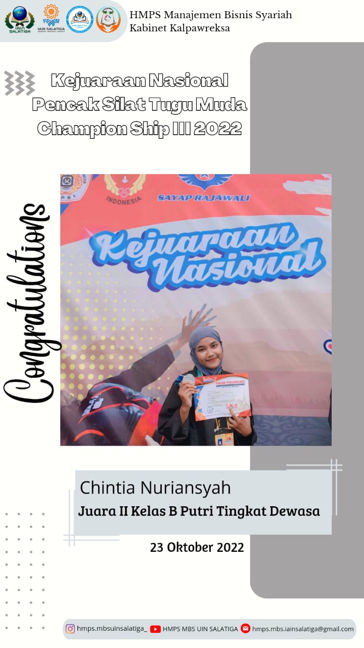 Chintia Juara 2!!! dalam Kejuaraan Nasional Pencak Silat Tugu Muda Championship III 2022