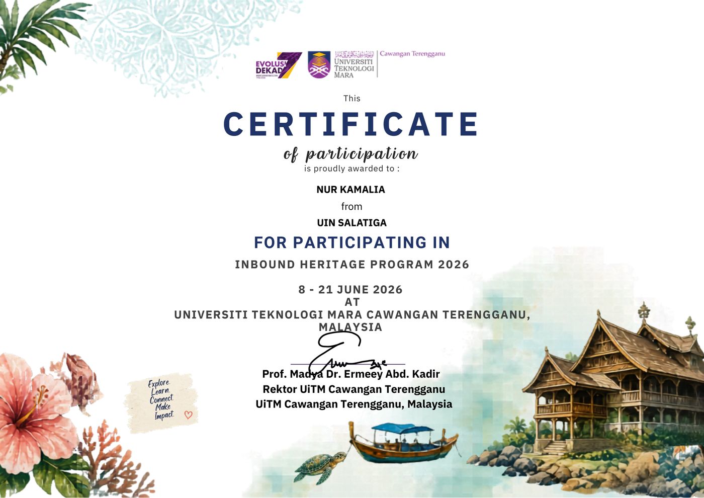 Certificate of Participation Inbound Heritage Program 2026 - Nur Kamalia