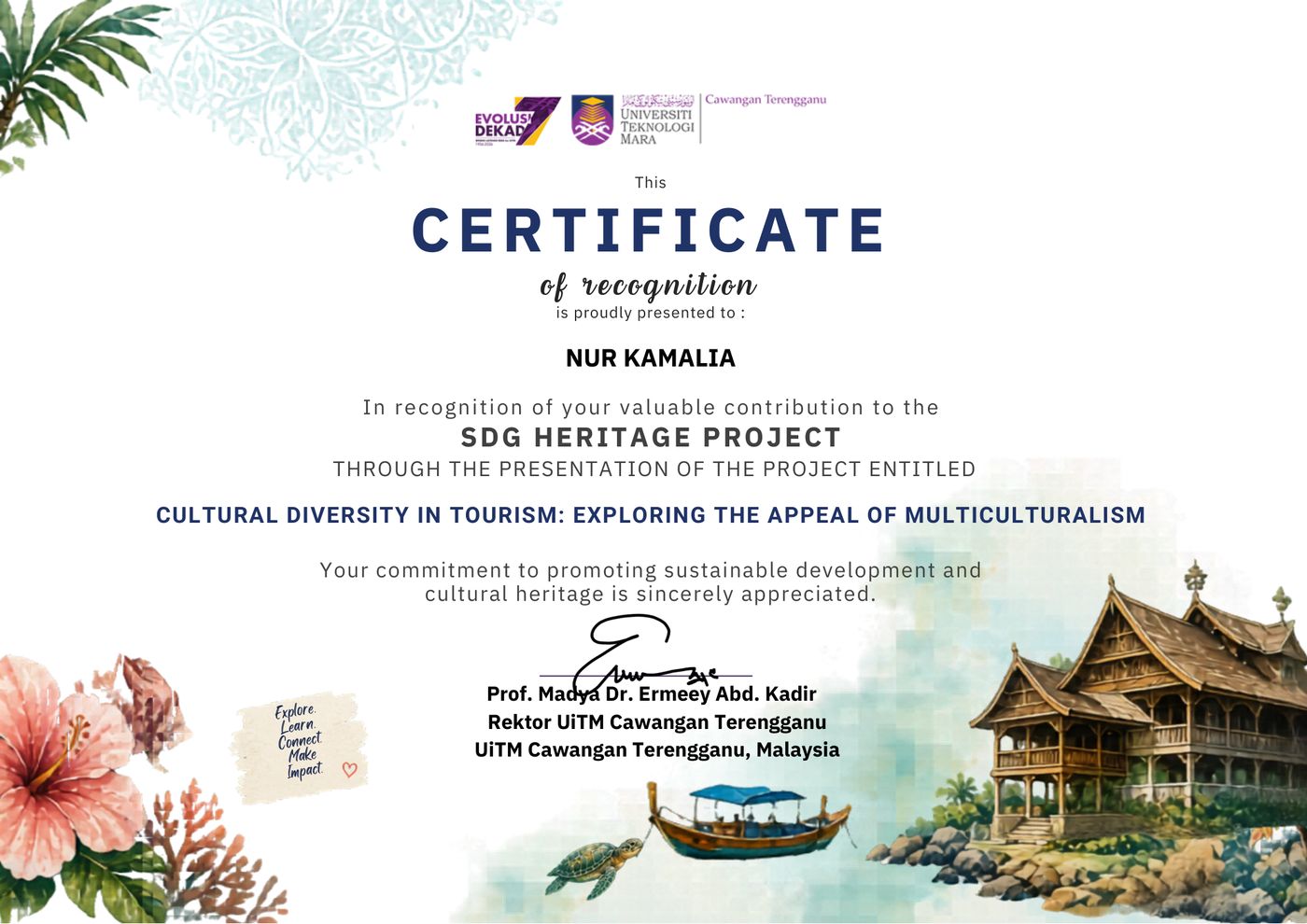 Certificate of Recognition SDG Heritage Project 2026 - Nur Kamalia